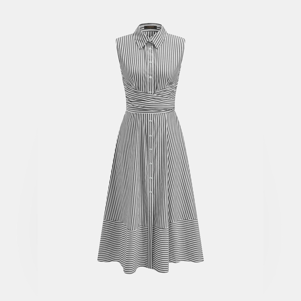 Commense Black & White Striped Sleeveless Midi